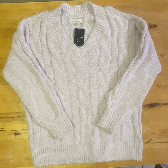 LUCKY BRAND Light Purple Fuzzy V Neck Sweater size Large - Picture 2 of 11